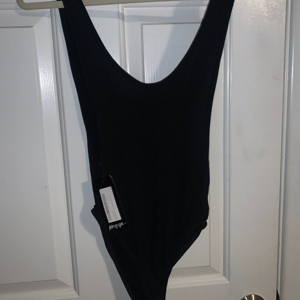 NastyGal low V cut bodysuit in black
